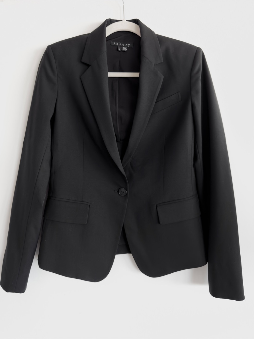 Theory Black Stretch Wool Single Button Suit Blazer Jacket Size [2]